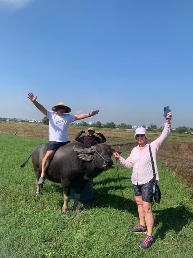 BUFFALO RIDING -BASKET BOAT & BIKE TOUR-HOI AN - Making a Hoi An lantern by hand