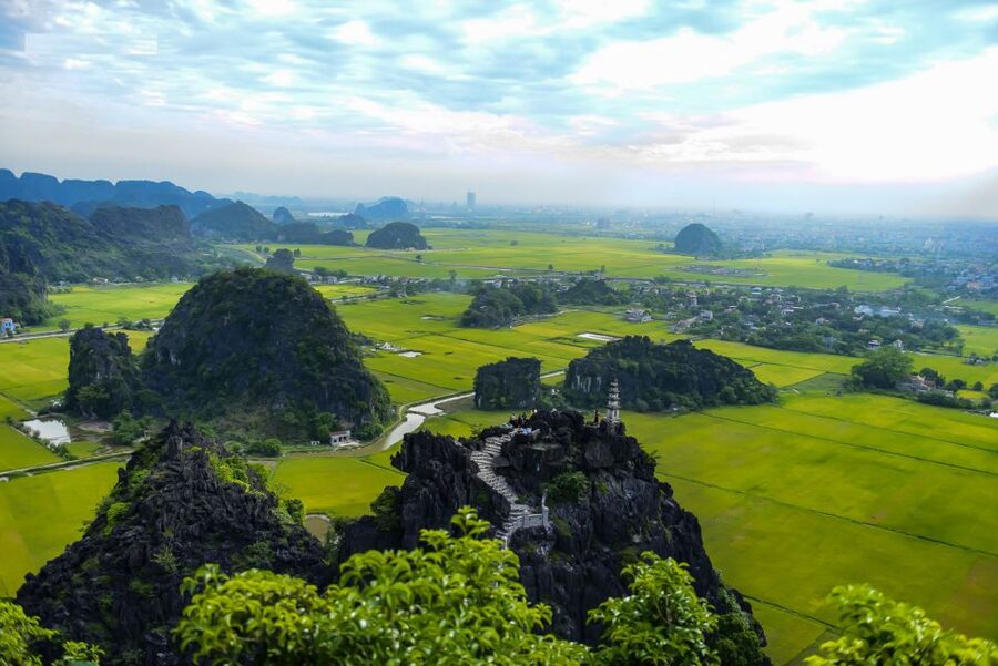 Ninh Binh Daily: Hoa Lu, Mua Cave, Tam Coc, Bike & Swimming - Cycling through villages to Thai Vi Temple