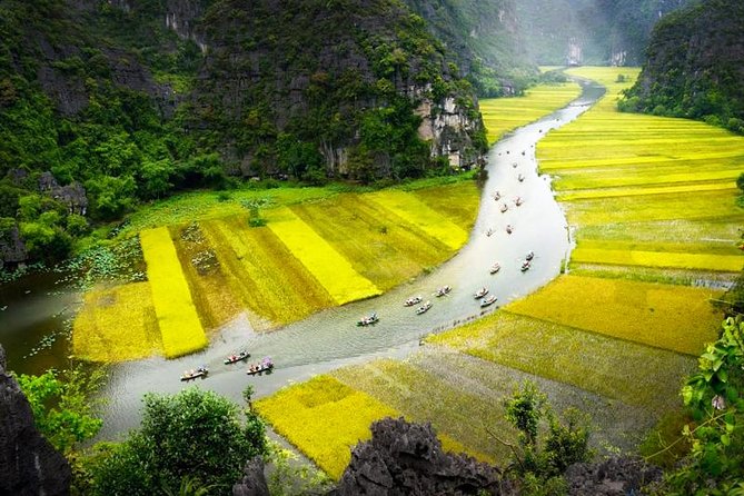 Ninh Binh Tour Hoa Lu Tam Coc Full Day: Biking,Boating,Tickets,Lunch, Limousine - Rowing through the three Tam Coc caves