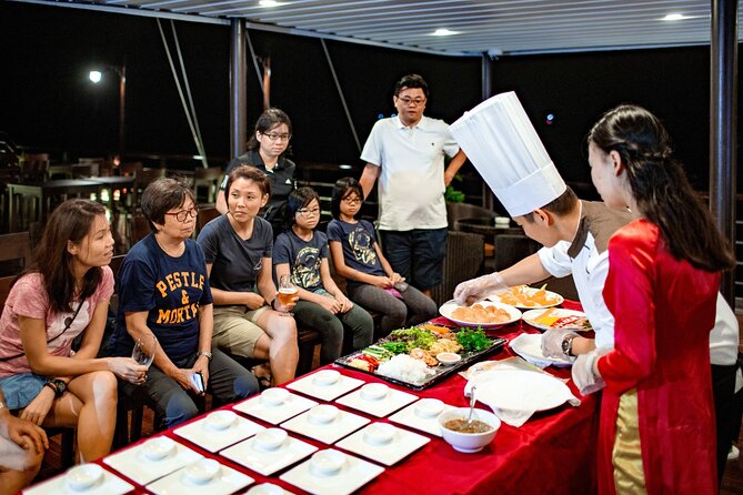 Peony Cruise : Unique 2 Days Tuan Chau - Halong bay - Lan Ha Bay - Evening on board: dinner, squid fishing, and quiet views